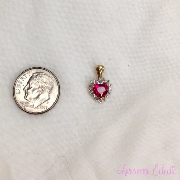 10k Ruby Heart & Diamond Pendant - 1/4ct Diamonds - Great Birthstone Gift! - Picture 4 of 5